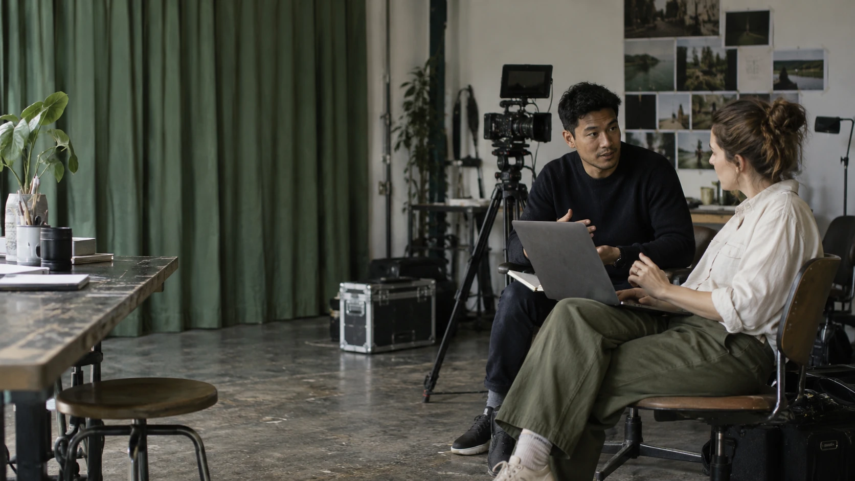 A filmmaker and producer planning their next project